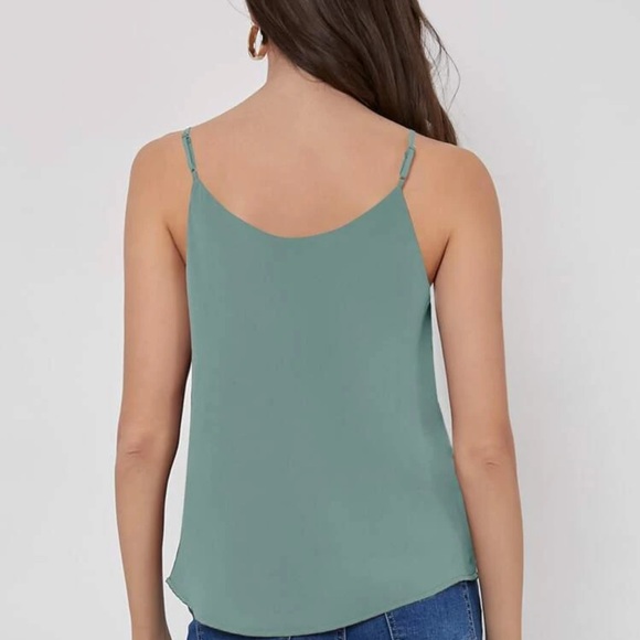Minimalist dressy tank top v neck cami green - Picture 9 of 14